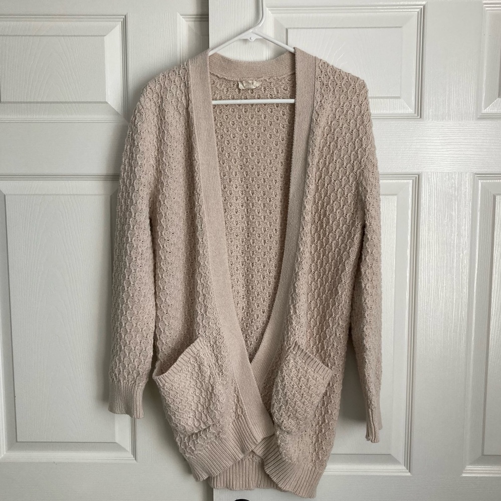 Pact Organic Oatmeal Lattice-Knit Long Cardigan XS/S - Picture 2 of 6